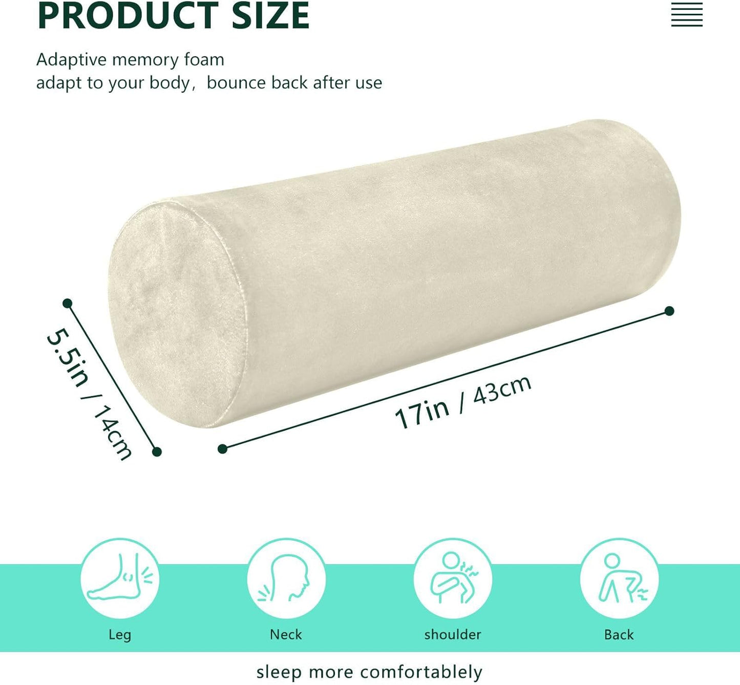 Yuiboo Bolster Pillow Yoga Beige Firm Neck Roll Pillow 5.5" x 17" Small Round Pillows Decorative Throw Pillows Cylinder Body Pillow Cover Back Support Pillow