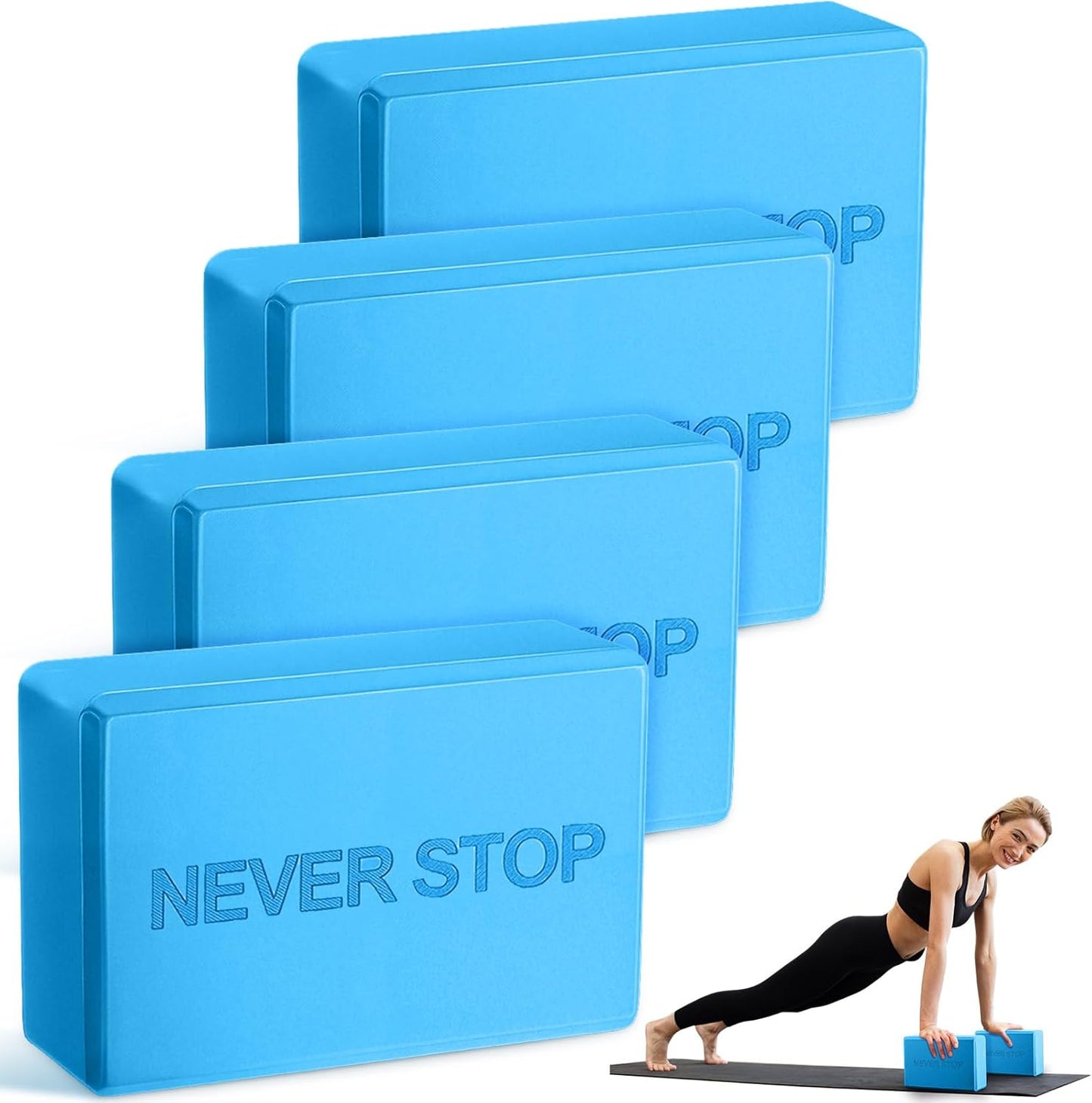 RoundFunny 4 Pack Yoga Blocks Non Slip Pilates Brick Foam Blocks Pilates Dance Gymnastics Workout Fitness Props Tool for Stretching Meditation and Exercise