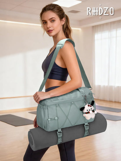 Small Gym Bag for Women with Yoga Mat Holder and Wet Compartment, Mini Gym Duffle Bag Yoga Bag with Water Bottle Pocket for Workout Travel, Green