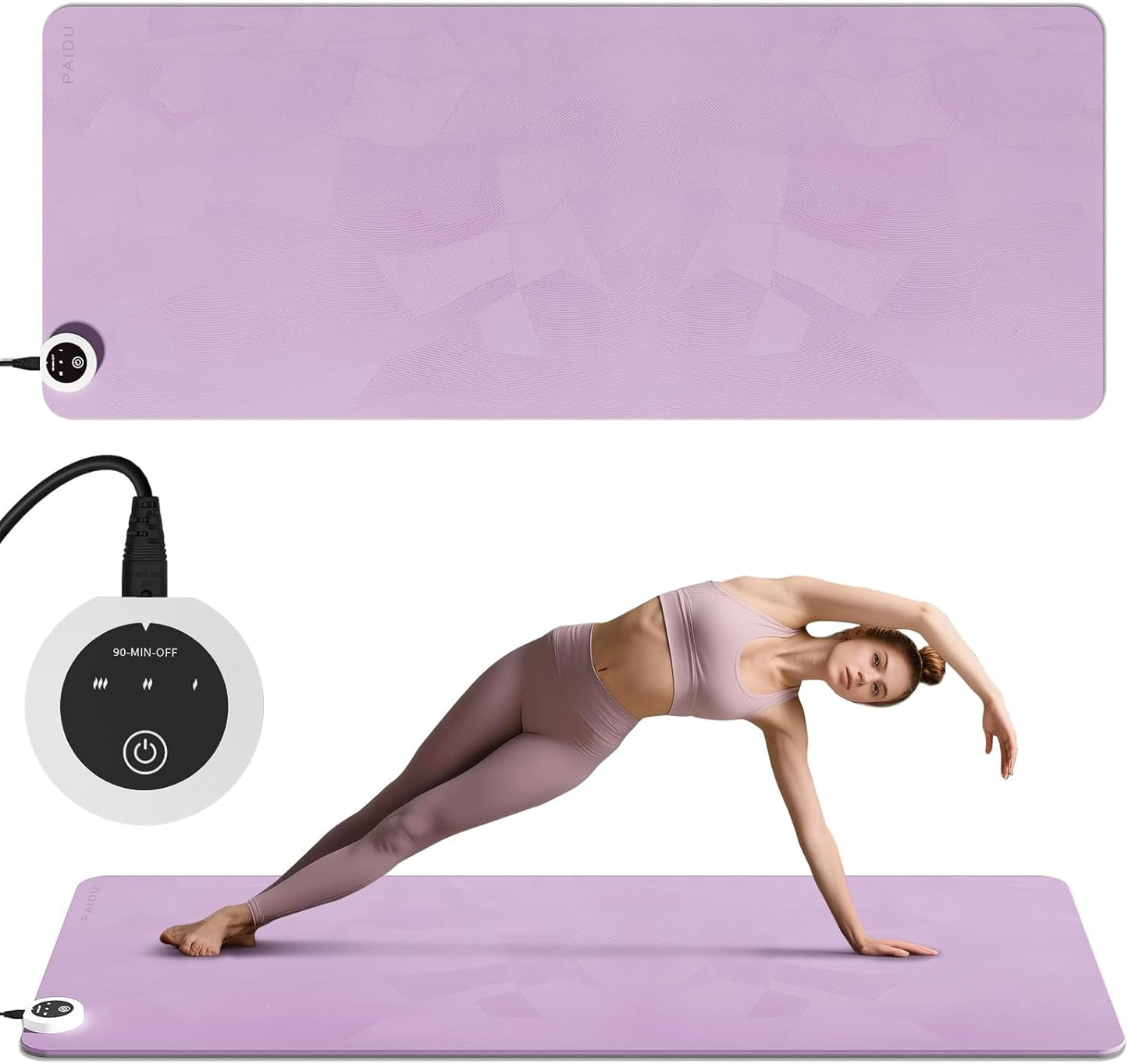 PAIDU Heating mat, Adjustable Temperature Heated Floor mat, Extra Large Anti Slip Electric Heating Yoga mat,Foot Warmer,Winter 120V Heated Rug Suitable for Yoga, Pilates,Exercise (Beige+Black)