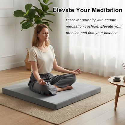 Velvet Zabuton Meditation Mat - Large Floor Pillow for Adults & Yoga Meditation Cushion - High Density Foam Floor Seating with Washable Cover, 31x31 Inch (Green)