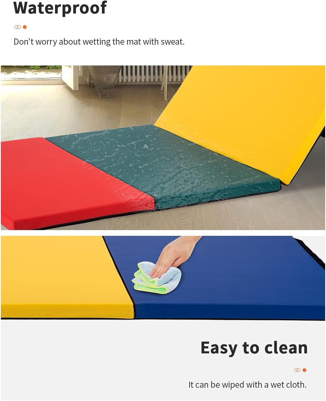 Exercise Mat 2'x6'/4'x8'/4'x10' Gymnastics Mat Folding Gymnastics Tumbling Mats 1.6"-2" Thick PU Leather Yoga Mat Portable With Carrying Handles for home Workout outdoor Yoga Pilates