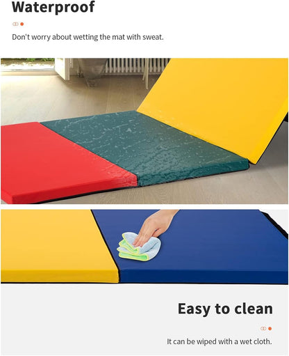 Exercise Mat 2'x6'/4'x8'/4'x10' Gymnastics Mat Folding Gymnastics Tumbling Mats 1.6"-2" Thick PU Leather Yoga Mat Portable With Carrying Handles for home Workout outdoor Yoga Pilates