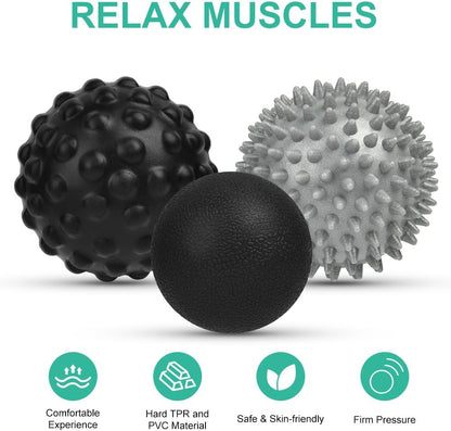 URAQT Spiky Massage Ball Set, 2 Pack Physical Therapy Massage Balls, Hard Lacrosse Ball & Spiky Massage Ball for Myofascial Release and Trigger Point Deep Tissue Massage (Red)