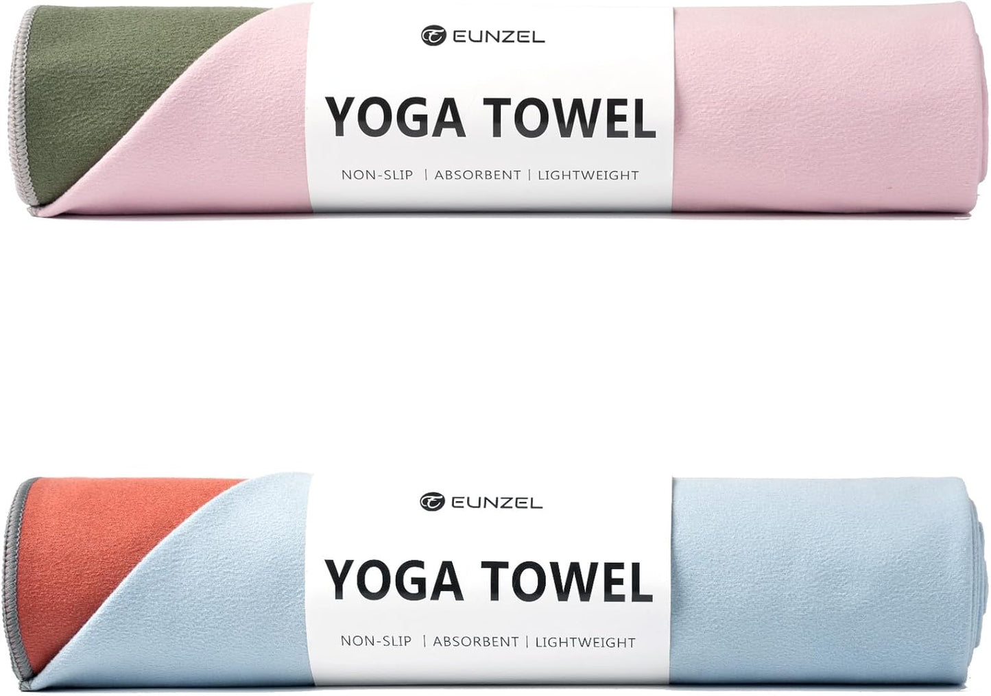 Eunzel Hot Yoga Towel, Reversible Two-Tone Non-Slip Yoga Mat Towel, Sweat Absorbent for Hot Yoga, Pilates and Workout, 72" x 26.5", Army Green& Pink