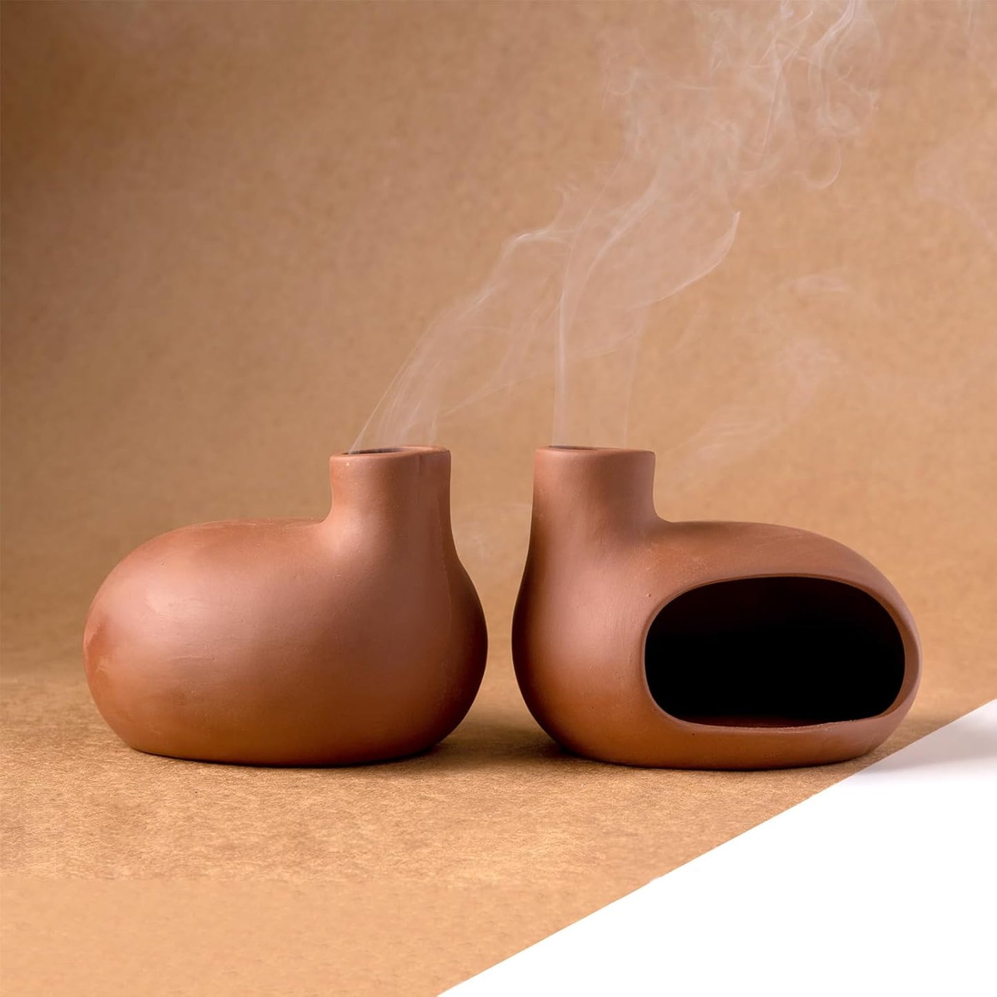 MOUGIGI Terracotta Palo Santo Holder - Modern Chiminea Incense Burner for Yoga, Meditation, and Energy Cleansing - Wood Sticks Dish, Sage Ash Catcher, Smudge Bowl, Cone Burner - Unique Meditation Gift