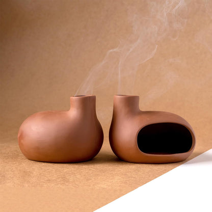 MOUGIGI Terracotta Palo Santo Holder - Modern Chiminea Incense Burner for Yoga, Meditation, and Energy Cleansing - Wood Sticks Dish, Sage Ash Catcher, Smudge Bowl, Cone Burner - Unique Meditation Gift