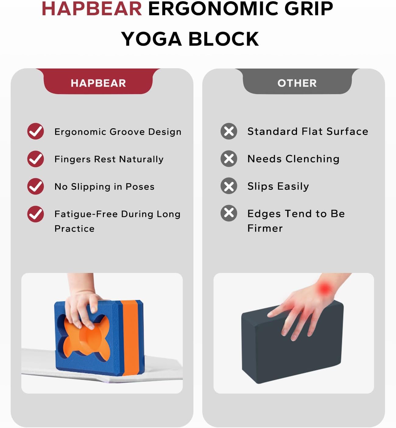 HAPBEAR Yoga Blocks 2 Pack - 9x6x3in High-Density EVA Foam with Non-Slip Textured Surface, Supportive for Deep Stretching & Lightweight - Ideal for Yoga, Pilates, Stretching Exercises