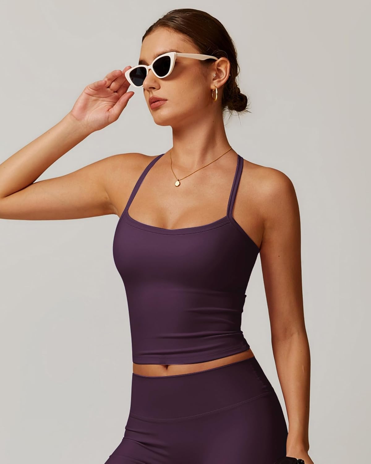 QBGJTD Womens Longline Sports Bras Cross Back Active Gym Yoga Padded Workout Crop Tank Top with Built in Bra