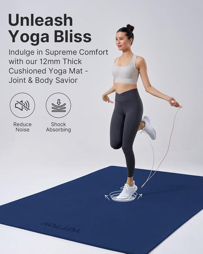 YOTTOY Large Yoga Mat (75 * 52 * 1/2inch),Extra Wide TPE Exercise Mat,Non-Slip Workout Mat for Pilates, Fitness, Barefoot, Home Gym Studio with Strap and Towel