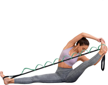A AZURELIFE Half-Elastic Stretch Straps with 11 Loops, Stretching Strap for Physical Therapy, Multi-Loop Yoga Strap Fitness Exercise Strap for Yoga, Pilates, Dance, Flexibility&Exercise