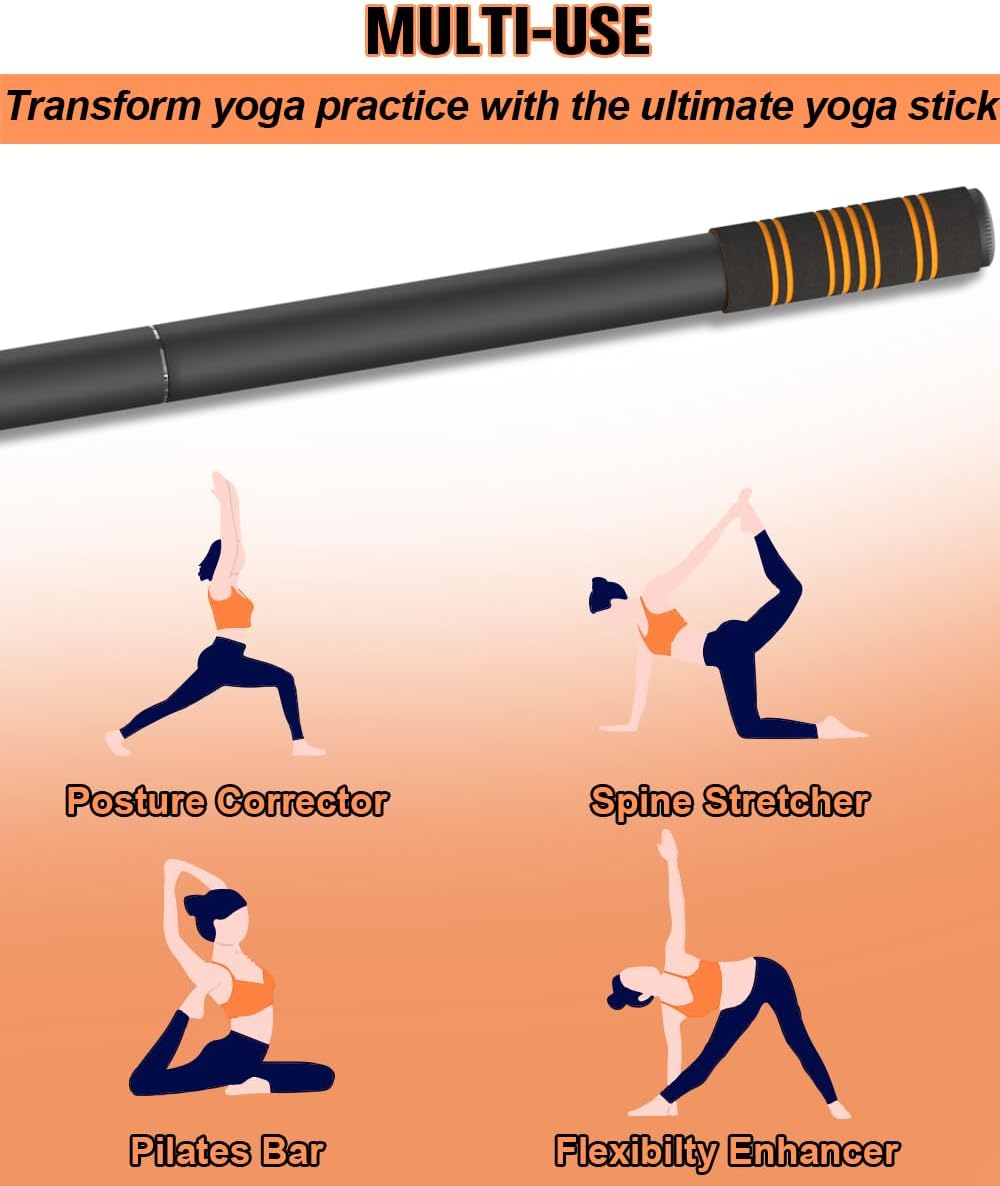 5ft Yoga Stick – Heavy-Duty Steel Adjustable Stretching Bar for Mobility, Flexibility & Balance. Multi-Functional Fitness Pole with 4 Steel Rods & Comfort Foam Grips