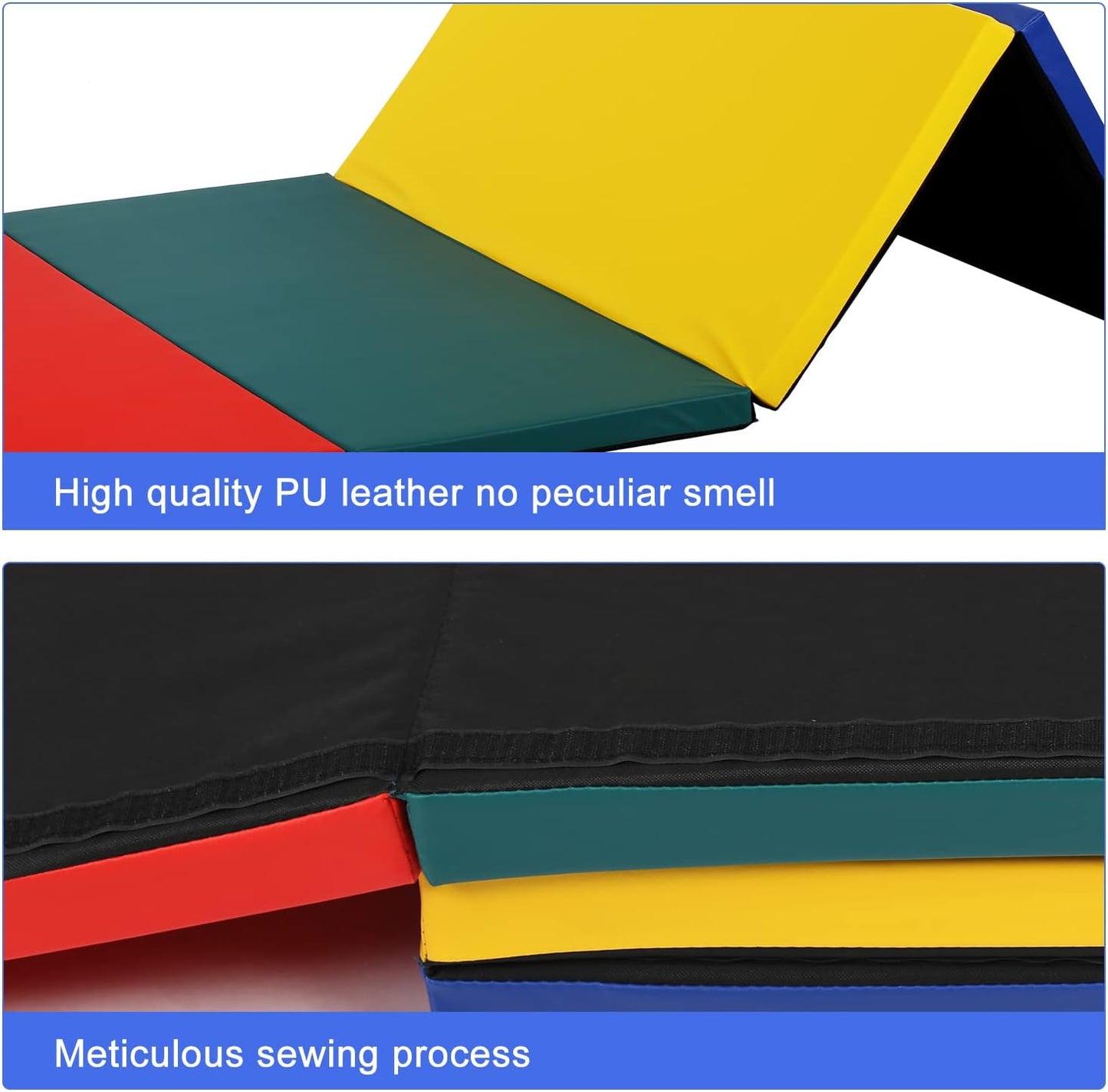 Gymnastics Mat for Tumbling, Folding Tumbling Mat Exercise Mat Gym Mat Tumbling Mats for Kids, Adults, PU Leather Yoga Mat with Carrying Handles