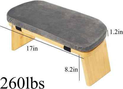 Bamboo Folding Meditation Bench with Velvet Cushion & Carry Bag Portable Kneeling Stool Comfortable Prayer Bench for Mindfulness, Zen Practice