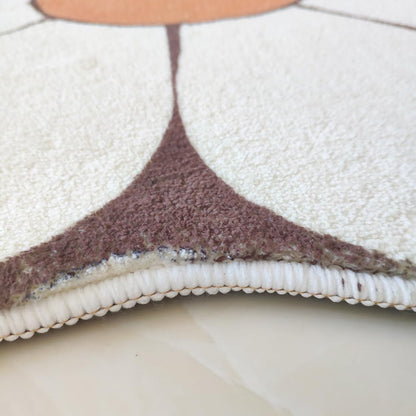 White Flower Shaped Rug, Cute Round Indoor Rug, 39.4" Diameter, High Pile Faux Wool, Non-Slip Backing