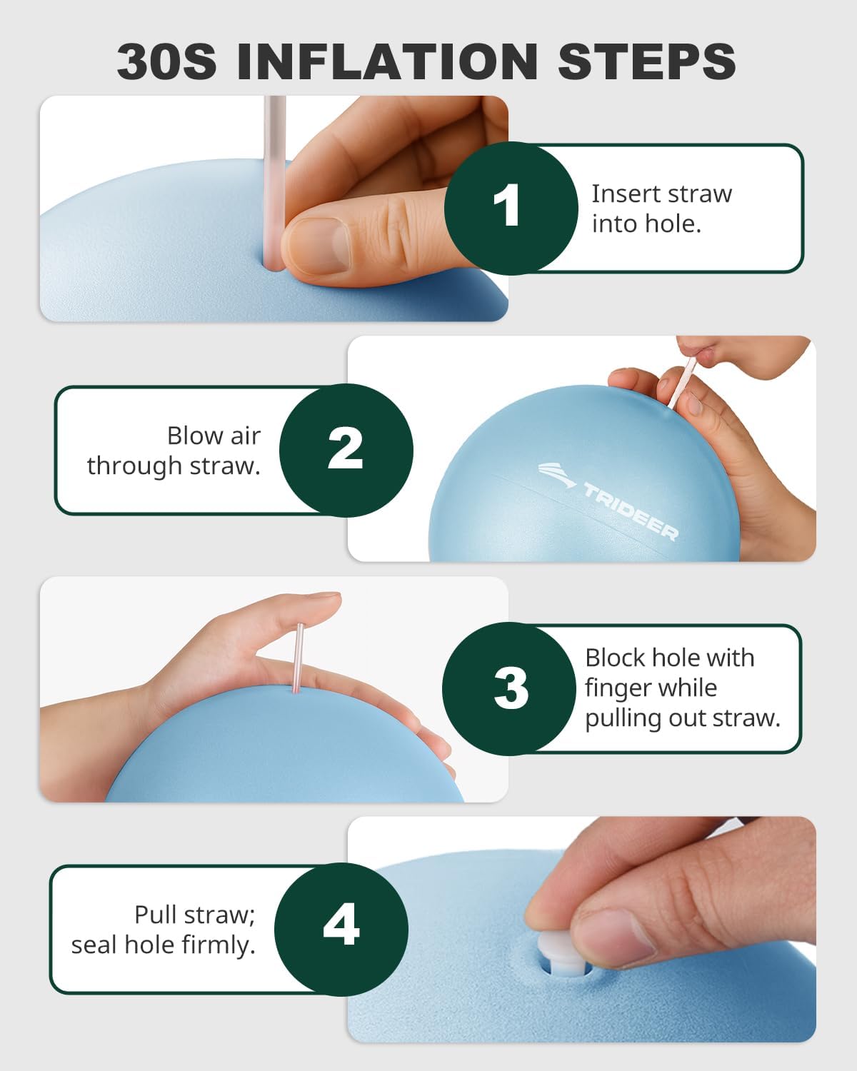 Trideer 9-Inch Pilates Ball, Small Exercise Ball for Yoga, Core Training, Physical Therapy, Balance, Stability and Stretching Pilates Equipment with Inflation Straw