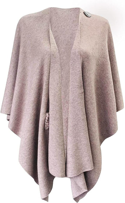 PULI Womens Large Cross Front Poncho Sweater Wrap Topper Knitted Elegant Shawls Cape for Fall Winter
