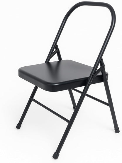 Yogikuti Standard Yoga Chair – Backless Folding Chair for Iyengar & Restorative Yoga Practice, Sturdy Metal Frame Chair for Support, Balance, Stretching, Meditation & Therapy Exercises (Black)