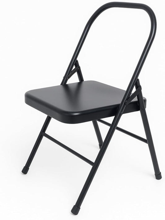 Yogikuti Standard Yoga Chair – Backless Folding Chair for Iyengar & Restorative Yoga Practice, Sturdy Metal Frame Chair for Support, Balance, Stretching, Meditation & Therapy Exercises (Black)
