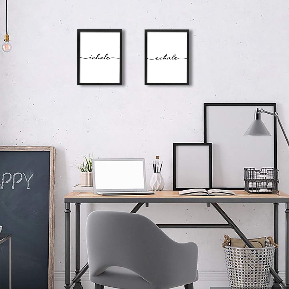 Framed Inhale Exhale Art Print Set Of 2 (10”X8”)-Ready To Hang, Meditation Mental Health Wall Art, Black And White Yoga Painting,Modern Zen Print, Canvas Wall Art Poster For Bedroom
