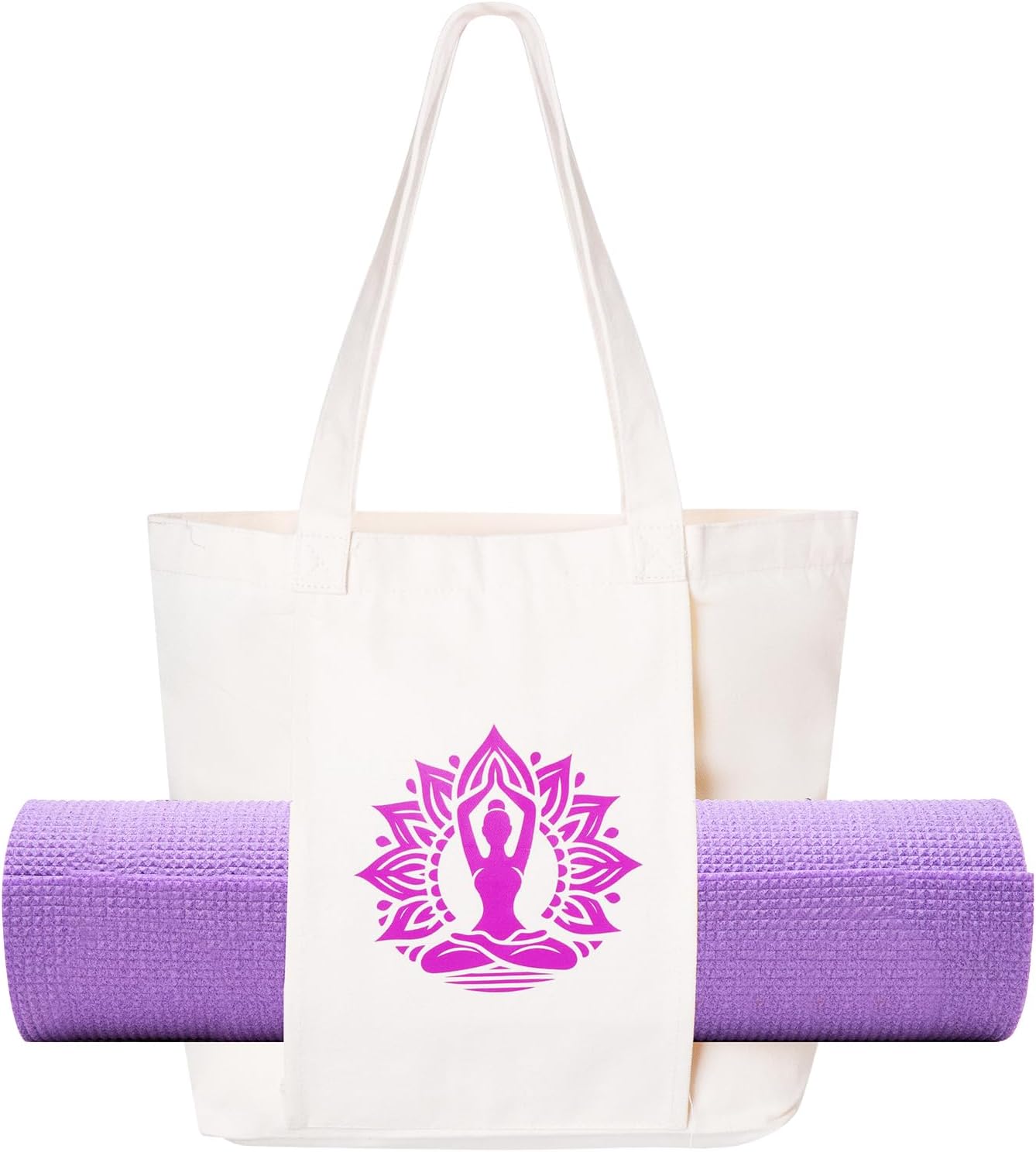 Yoga Mat Bag for Women Canvas Tote Bags with Yoga Mat Carrier Gym Bag for Workout Pilates Travel Beach and Office