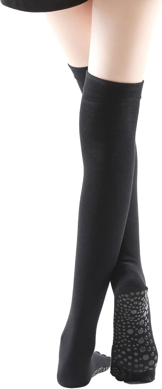 Verdancy Yoga Pilates Toe Socks - Toeless With Grips for Women, Non-Slip Cushioned Over Knee Thigh High