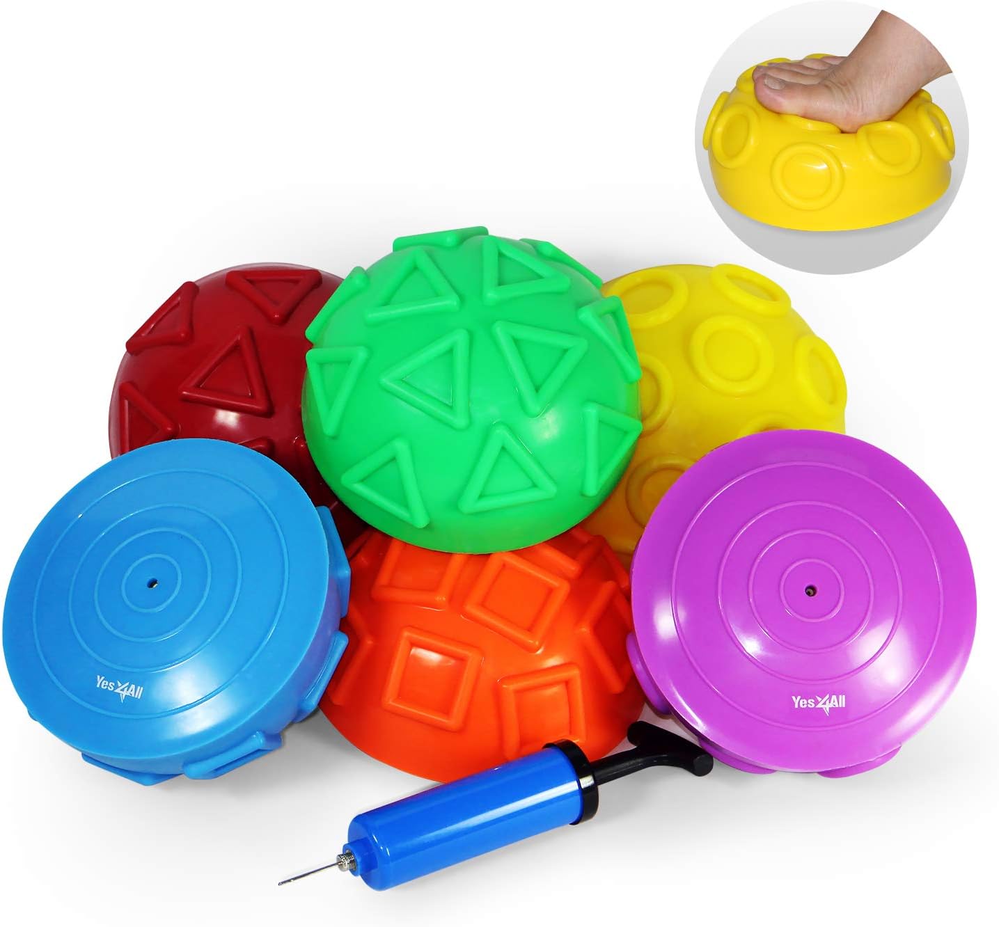 Yes4All Hedgehog Balance Pods for Exercise, Core Body Balancing, Balance Pods for Youth & Adults with Hand Pump - Set of 5