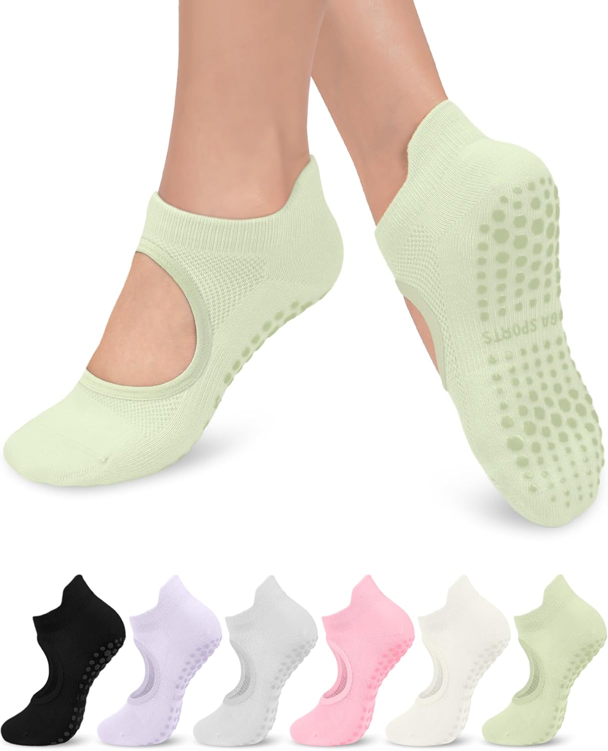 3/6 Pairs Grip Pilates Socks for Women, Non-slip Yoga Athletic Socks for Barre Ballet Barefoot Workout Hospital
