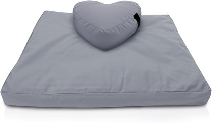 Bean Products Meditation Cushion Mat Set - Zafu Floor Pillow Organic Buckwheat Pillow + Cotton Filled Zabuton Prayer Pad - Meditation Pillow Yoga Knee Pad - Made in USA - 14" Round or 18" Oval