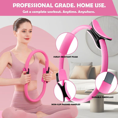Pilates Ring Set with 14-Inch Magic Circle, Exercise Ball & 6 Resistance Bands - Complete Home Workout Equipment for Core Strength, Toning and Flexibility - Ideal Fitness Gift for Women and Men