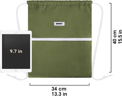 WANDF Drawstring Backpack String Bag Sackpack Cinch Water Resistant Nylon for Gym Shopping Sport Yoga (Black)