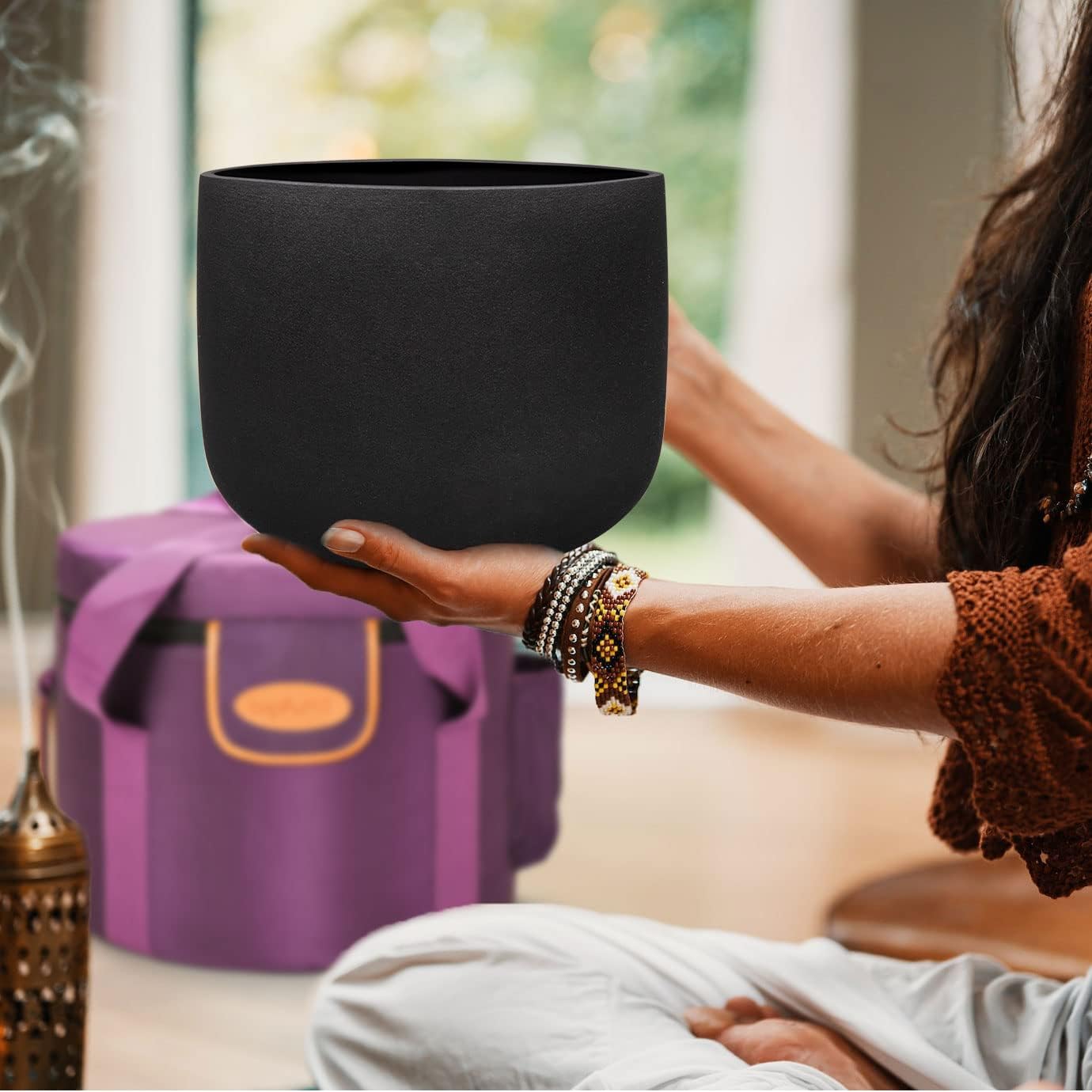 TOPFUND F Note Crystal Singing Bowl 10 inch Heart Chakra with Heavy Duty Carrying Case and Suede Mallet