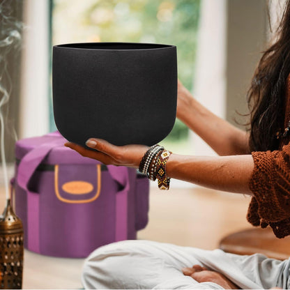 TOPFUND F Note Crystal Singing Bowl 10 inch Heart Chakra with Heavy Duty Carrying Case and Suede Mallet