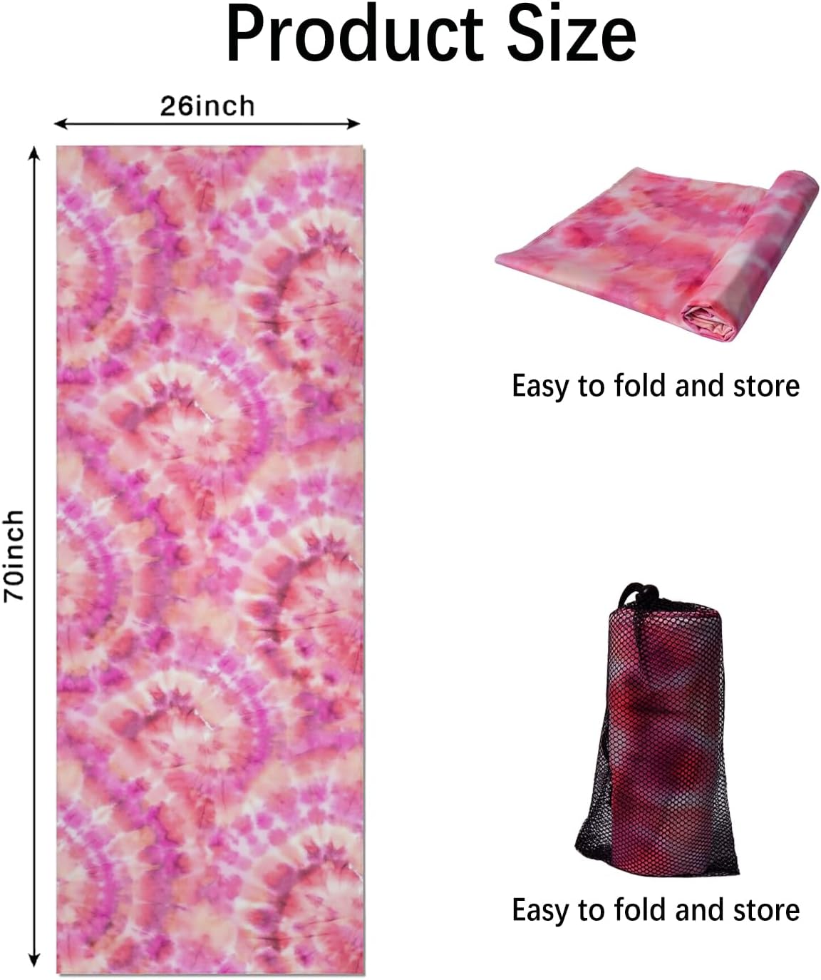 Hot Yoga Mat Towel with Corner Pockets Yoga Towels for Hot Yoga Non Slip with Travel Bag Sweat Absorbent Yoga Blankets Mat Cover for Workout Gym 70"x26" (Mountain-01, 70x26)