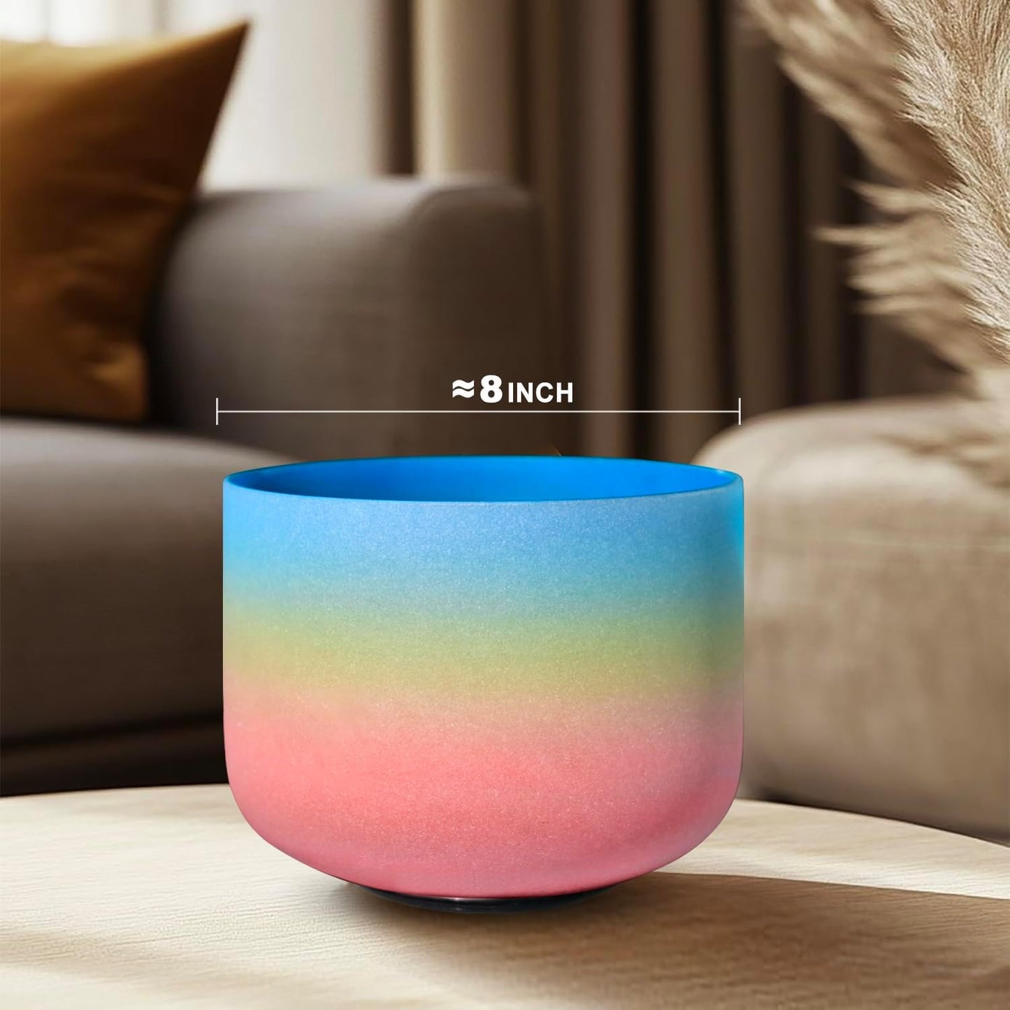 CVNC 440HZ 8 Inch Rainbow Colored A Note Third-Eye Chakra Frosted Quartz Crystal Singing Bowl for Sound Healing and Meditation