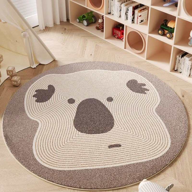 Poowe Cute Animals Kids Room Rug,39.4" Round Washable Area Rugs Rabbit Rug Nursery Rug for Baby Boys Girls Play Mat Floor Carpet Non Slip Soft Rugs for Living Room Bedroom Playroom Classroom