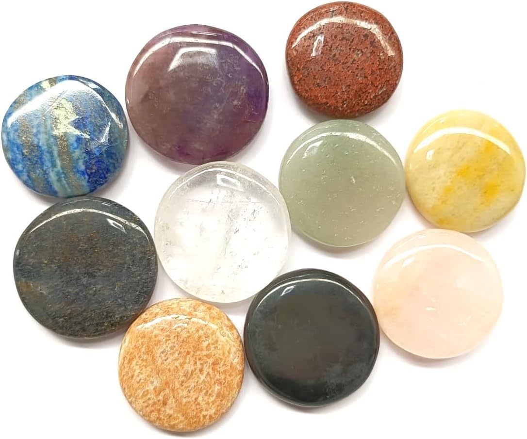 Chakra Healing Crystals Set of 10 Round Stones – Natural Gemstone Collection for Reiki, Meditation, Balancing, Yoga, Energy Work, Home Décor & Gifting