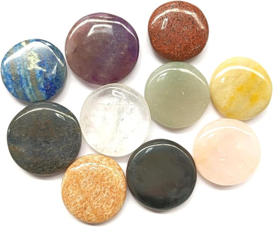 Chakra Healing Crystals Set of 10 Round Stones – Natural Gemstone Collection for Reiki, Meditation, Balancing, Yoga, Energy Work, Home Décor & Gifting