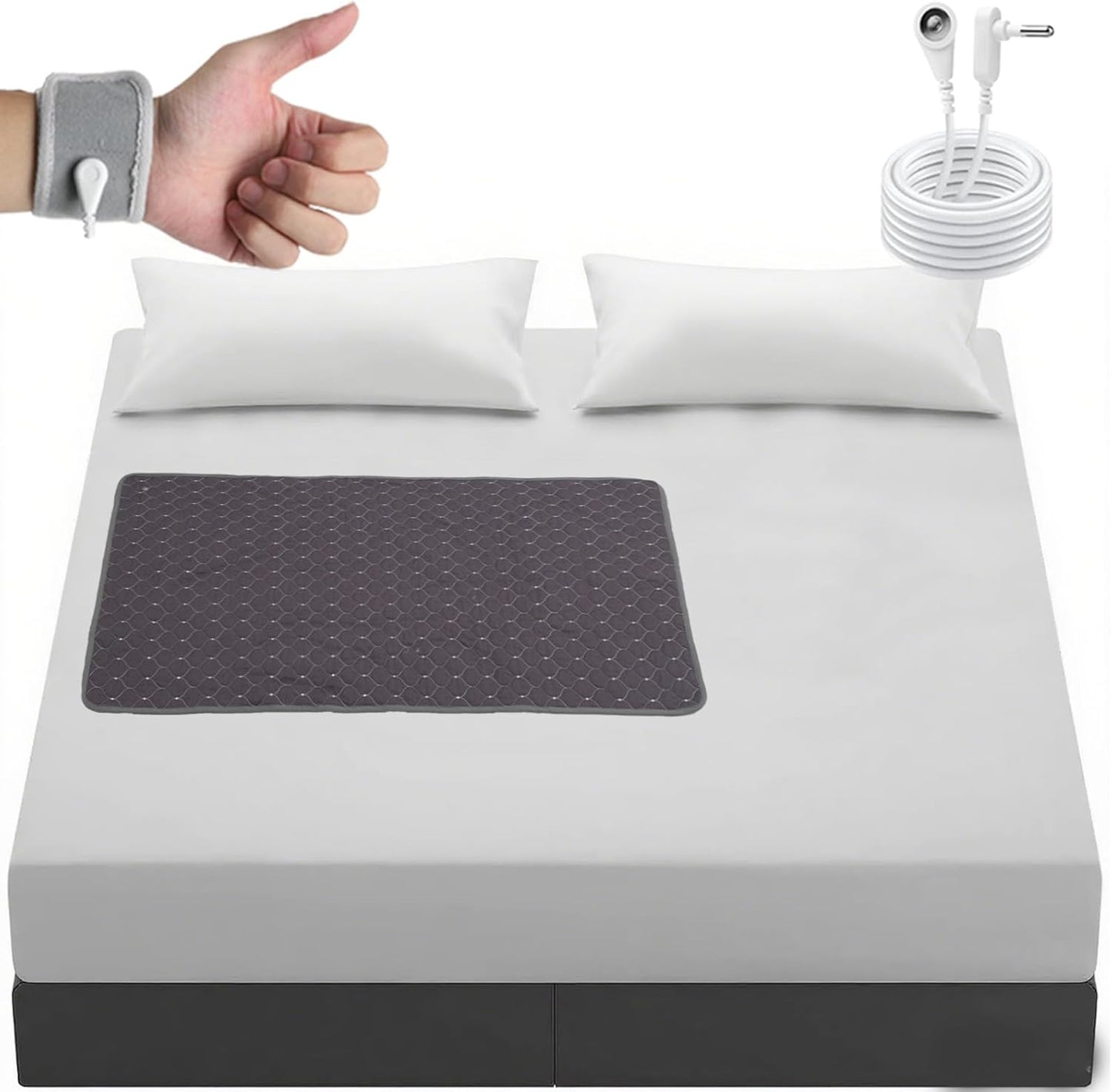 Conductive Metal Fabric Grounding Mat Set with Grounding Wristband and 15ft Cord for Bed/Desk/Floor/Feet - Machine Washable, Healthy Material to Improve Sleep and Wellness