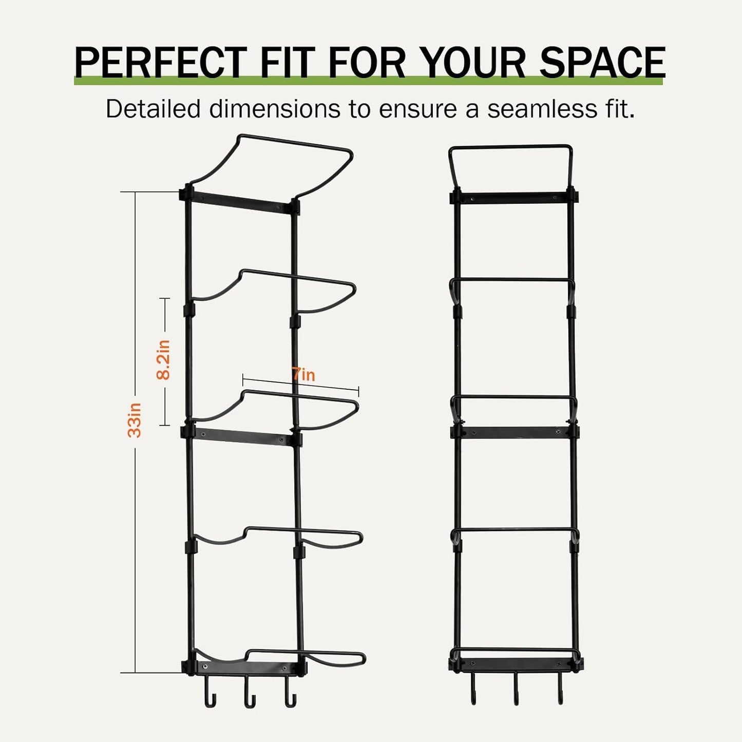 Slim Panda Yoga Mat Holder Wall Mount With Mesh Bag,Yoga Accessories Storage Rack,Home Gym Organizer with 5-Tier & 3 Hooks for Hanging Yoga Mats, Foam Roller, Resistance Bands, Space Saver