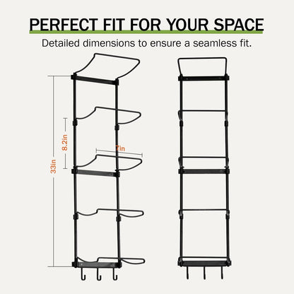 Slim Panda Yoga Mat Holder Wall Mount With Mesh Bag,Yoga Accessories Storage Rack,Home Gym Organizer with 5-Tier & 3 Hooks for Hanging Yoga Mats, Foam Roller, Resistance Bands, Space Saver