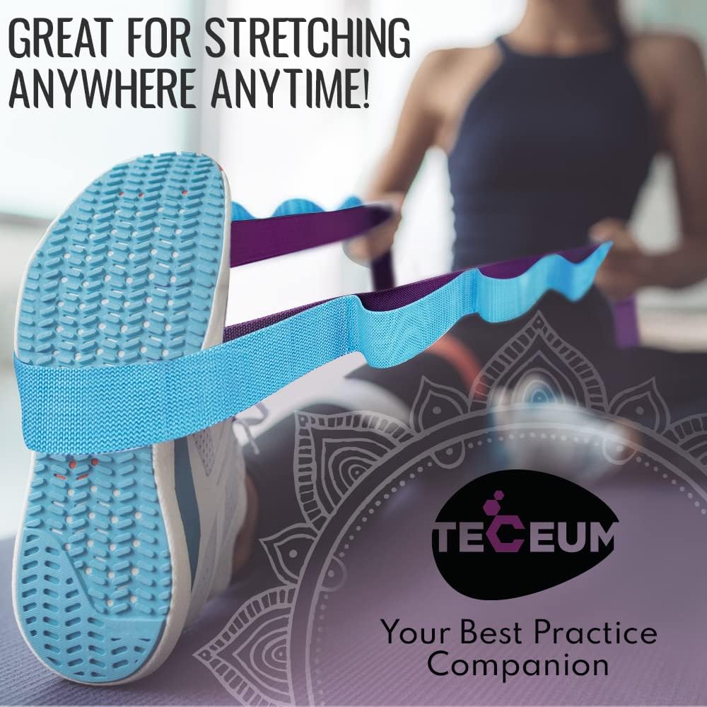 TECEUM Stretching Strap for Yoga & Physical Therapy – 10 Loops – Non-elastic Leg Stretch Straps for Stretching, Exercising, Pilates, Post-injury Rehabilitation for All Levels – Men & Women