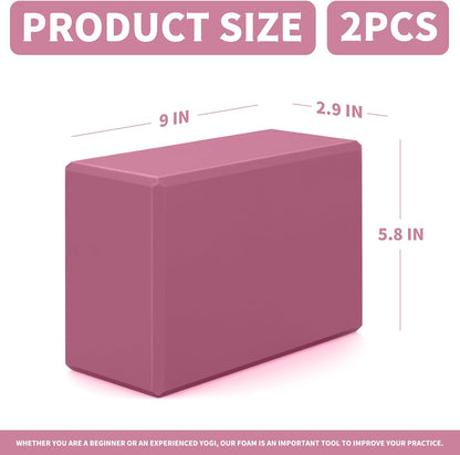 Yoga Blocks 2 Pcs, 9"x6"x3" Yoga Brick Foam Blocks EVA Foam Block Yoga Props Accessories for Yoga Pilates Stretching and Meditation