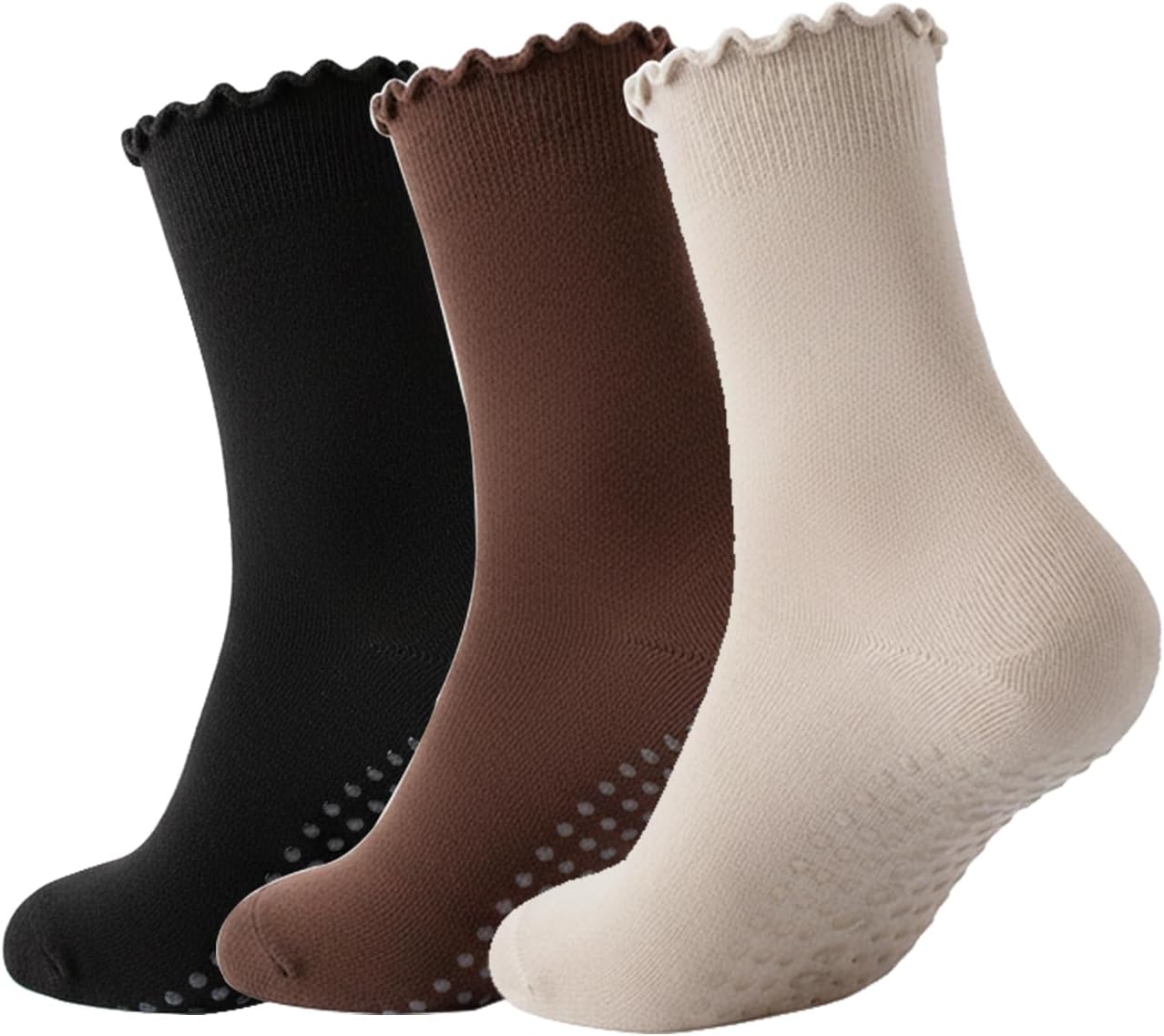 3 Pairs Pilates Socks with Grips Non-slip Ruffle Yoga Sock Grip Sock for Women