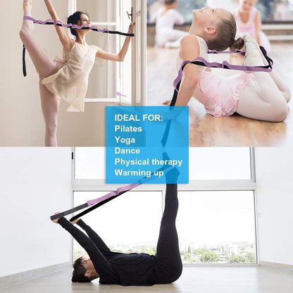 A AZURELIFE Half-Elastic Stretch Straps with 11 Loops, Stretching Strap for Physical Therapy, Multi-Loop Yoga Strap Fitness Exercise Strap for Yoga, Pilates, Dance, Flexibility&Exercise
