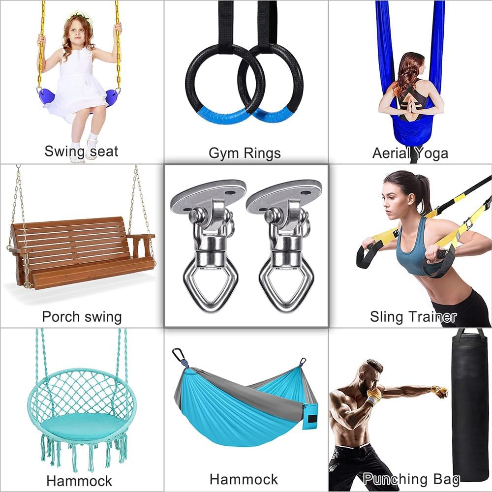 BeneLabel Swing Hanger with Bearing Swivel 800LB Capacity Stainless Steel Ceiling Mount Bracket Hanging Kit for Aerial Silks, Swings, Hammocks, Hanging Chair, Aerial Hoop, Heavy Bag, Yoga Swing