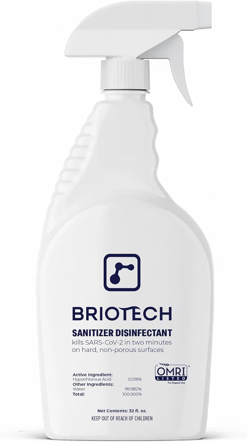 BRIOTECH Sanitizer Disinfectant Hypochlorous Spray, Kill 99.99% of Viruses & Bacteria, Control Mold, Eliminate Odor, Gentle for Nursery & Play Rooms, Food Contact Surface Sanitizer, 32 fl oz