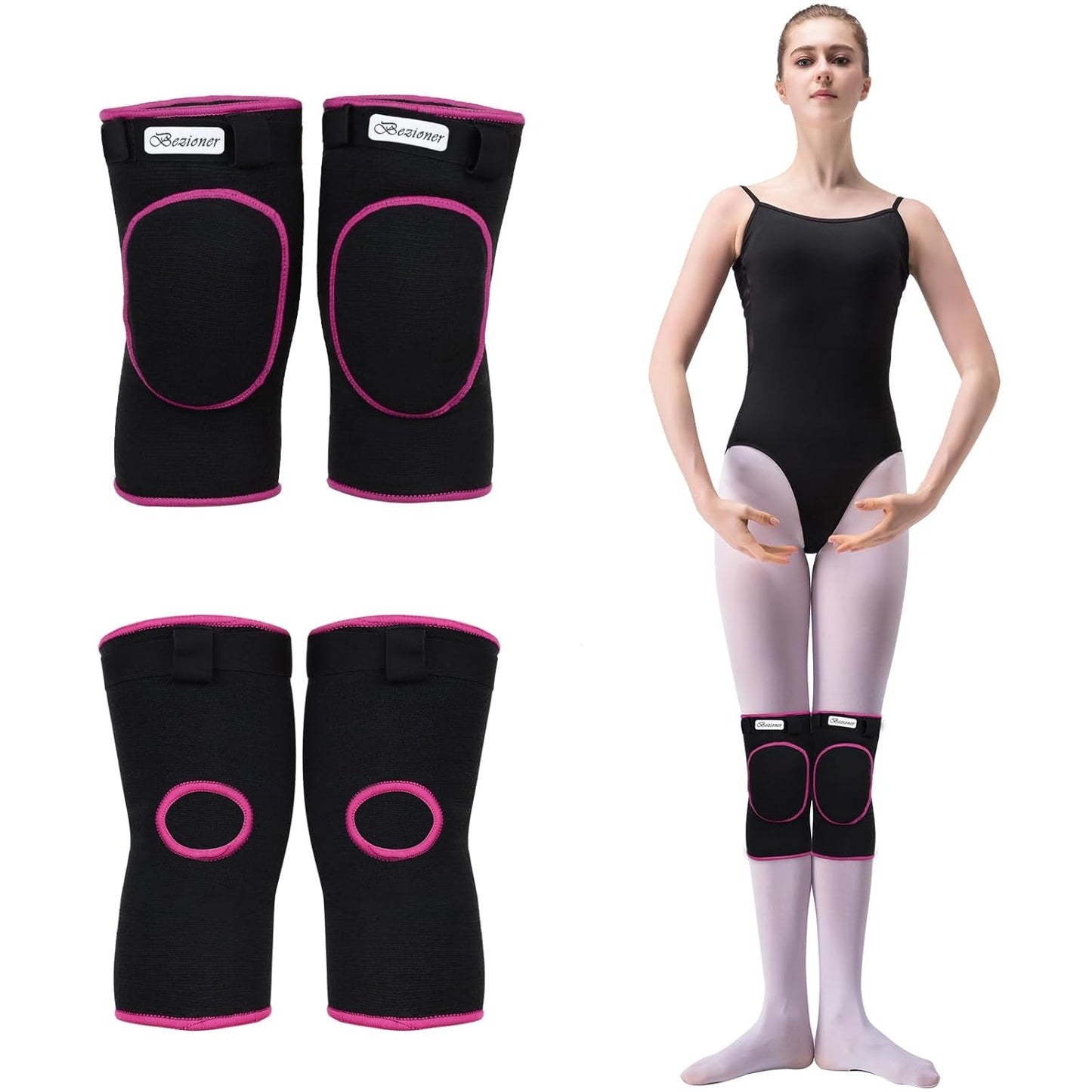Bezioner Knee Pads Volleyball,Thick Sponge Anti-Slip,Dance Knee Pads for Women Yoga Basketball Football Youth Girls Black and Pink M