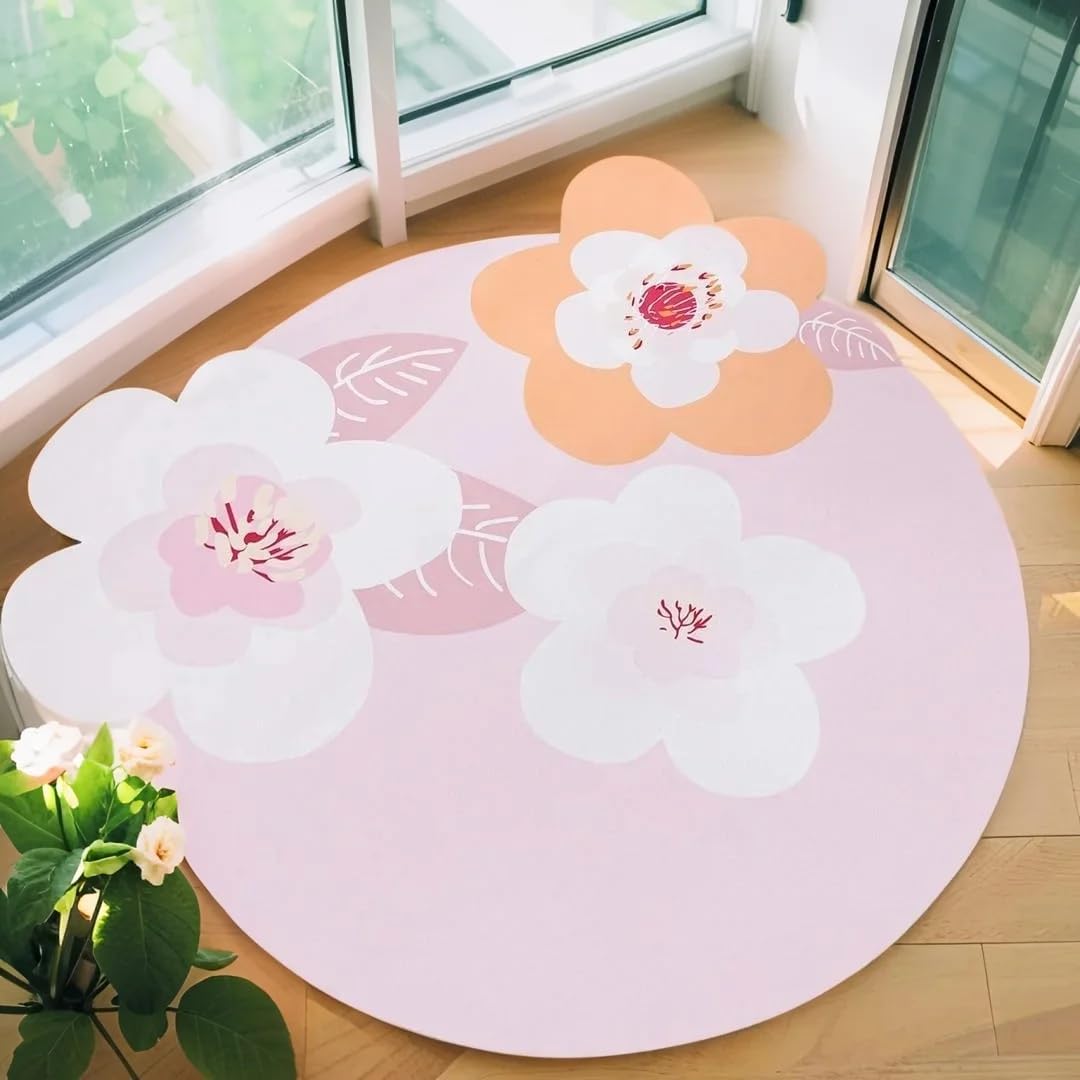 ABREEZE Irregular Large Flower Meditation Mat Non Slip Round Pilates Yoga Mat Natural Rubber with Sueded Surface Exercise Mat
