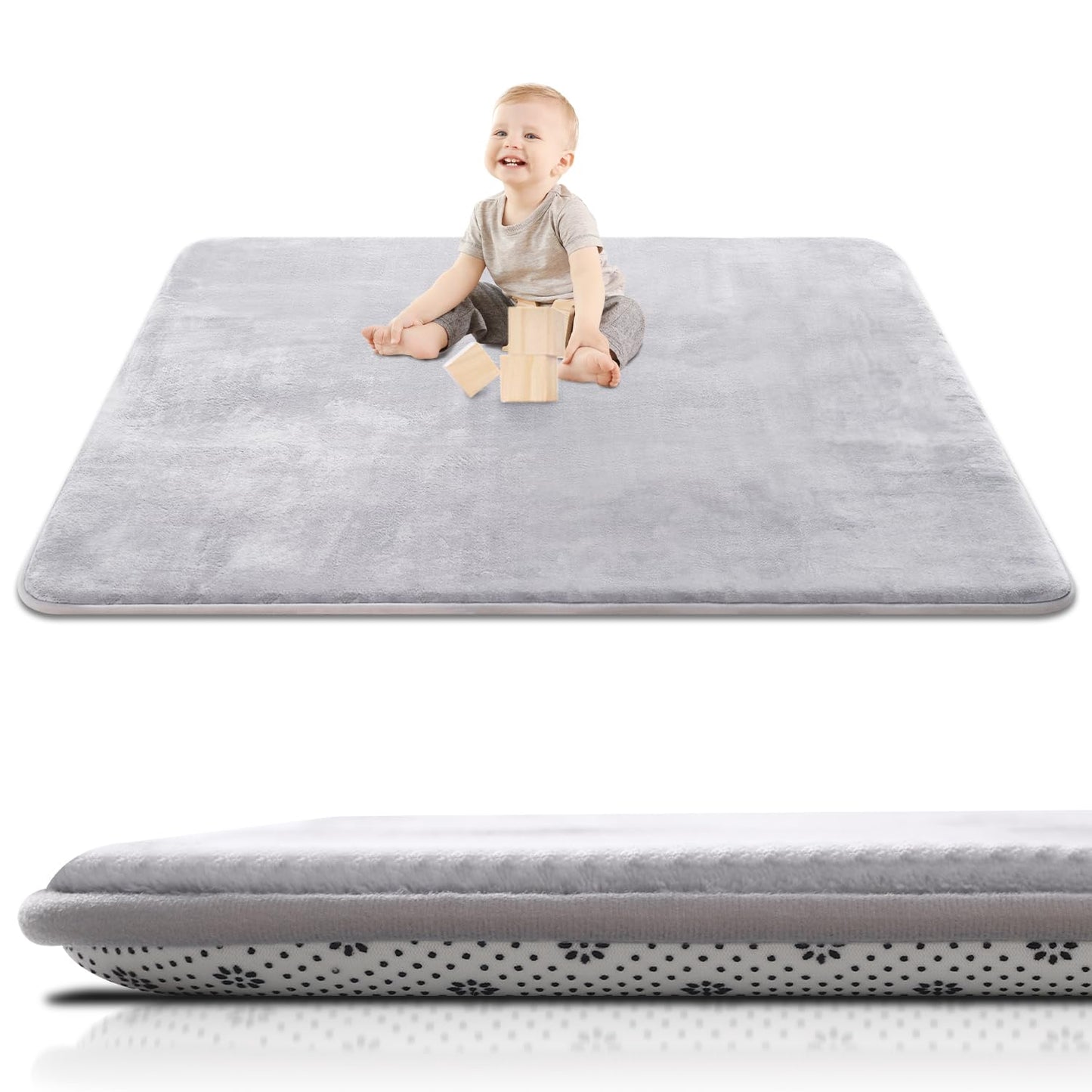 Large Thick Baby Play Mat for Floor,Padded Foam 59x79 Playpen Mat,Soft Support&Plush Feel Nursery Kids Rug,Non Slip for Toddler,Infants,Kids Playroom,Yoga,Baby Crawling,Tummy Time (Light Grey)